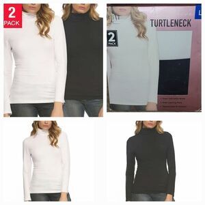 Felina 2-Pack Women Turtlenecks Super Soft Modal Cotton • Black & White • Size L